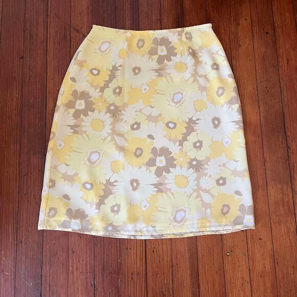 Vintage 90's Yellow Floral Mini Skirt Apostrophe Size 4 - Picture 1 of 3